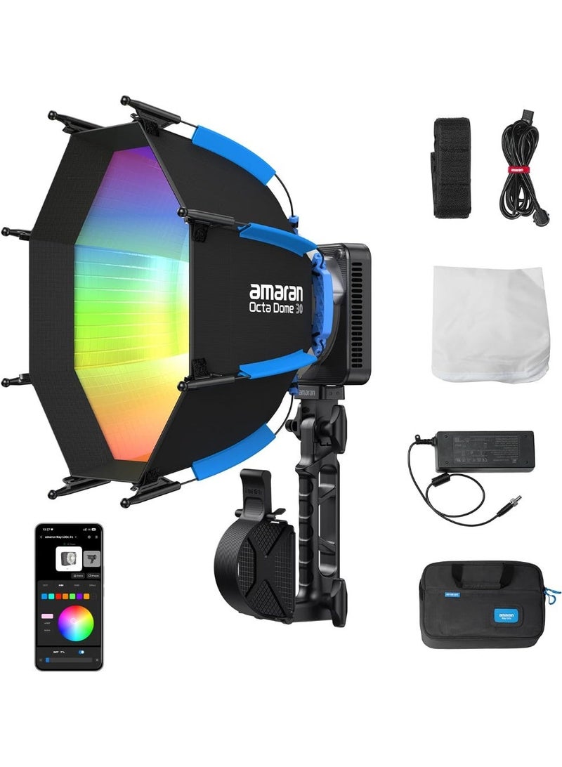 عماران إضاءة فيديو أمـاران راي 120 سي RGB بقوة 120 واط إضاءة استوديو محمولة بقاعدة بوينز حرارة لون من 1800 إلى 20000 كلفن مقاومة للعوامل الجوية IP54 مع تحكم عبر التطبيق وسوفت بوكس وحقيبة حمل - Image 1